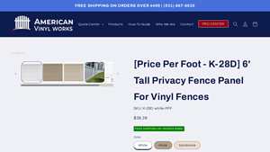 American Vinyl Works - K-28D 6' Tall Privacy Fence Panel
