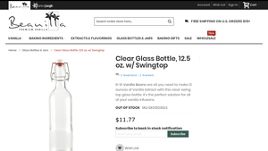 Beanilla - Clear Glass Bottle, 12.5 oz. w/ Swingtop