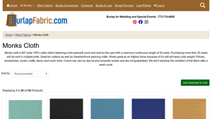 Burlap Fabric - Monks Cloth 100% Cotton
