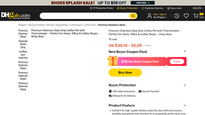 Premium Stainless Steel - Drip Coffee Pot with Thermometer