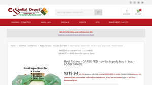 Essential Depot - Grass Fed Beef Tallow 50 lbs