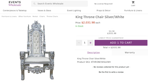 Events Wholesale - King Throne Chair Silver/White