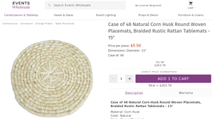 Events Wholesale - Natural Corn Husk Round Woven Placemats
