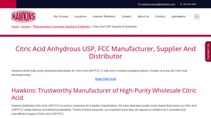 Hawkins - Citric Acid Anhydrous USP, FCC