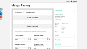 Mango Factory - Sushi Bar Menu