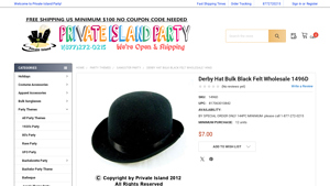 Private Island Party - Bulk Black Felt Derby Hats