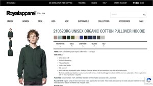 Royal Apparel - Unisex Organic Cotton Pullover Hoodie