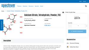 Spectrum Chemical - Calcium Citrate Tetrahydrate Powder
