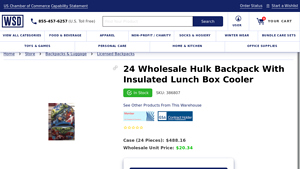 Wholesale Sock Deals - Hulk Backpack with Insulated Lunch Box Cooler