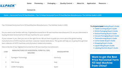 Top 10 Global Horizontal Form Fill Seal Machine Manufacturers