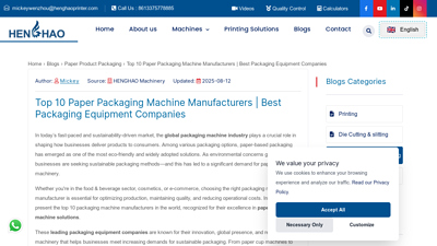 Top 10 Paper Packaging Machine Manufacturers